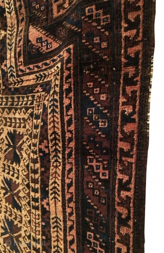 Antique Timuri Baluch Prayer Rug.  Last Quarter 19th Century.  Silk highlights in bird columns.  Possible dowry rug.  Very good condition considering age with great pile.  One small  ...