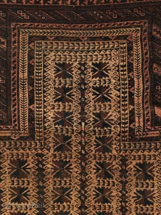 Antique Timuri Baluch Prayer Rug.  Last Quarter 19th Century.  Silk highlights in bird columns.  Possible dowry rug.  Very good condition considering age with great pile.  One small  ...