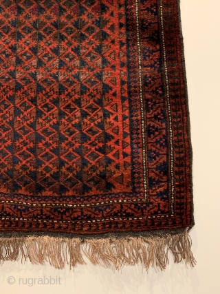 Baluch Prayer Rug. North East Persia. 20th Century. Willow leaf trees, quilted diamonds, and Ashik gols intwine and radiate upward into prayer niche. Excellent condition with full pile. 7 colors. 4'3" x  ...