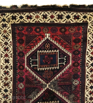 Antique Turkish Gaziantep Rug. 2nd Half 19th Century. Three archaic ivory outlined hexagonal medallions float on deep cochineal field. Framed by gorgeous ivory floral border and saturated colors throughout. Soft, lustrous wool  ...