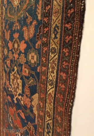 Antique Bakhtiari Long Rug.  Last Quarter 19th Century.  Floral garden field.  Art-level design.  If you placed the white palmette with extending bird heads below the twin dragon head  ...