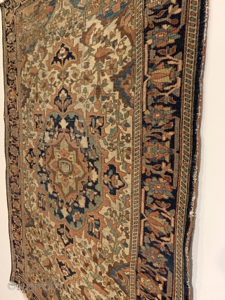 Antique Ferahan Sarouk Rug. Circa 1880. Short velvety pile and fineness of weave are hallmarks of this Persian Rug woven in the Ferahan Plain. 6 eight sided medallions radiate outward onto a  ...