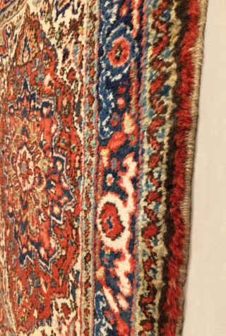 Antique Small Heriz Rug.  Early 20th Century.  Very colorful with strong central medallion.  Mint condition with full pile.  Original four sides.  10 colors.  2’9” x 2’7”.  ...