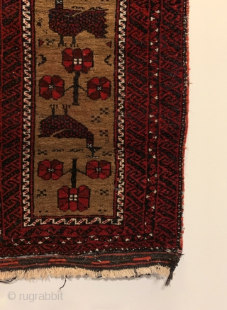 Vintage Baluch Bag. Baluchi Bird Balisht on camel field complete with kilim back. Original condition. No repairs. 5 colors. 2’8” x 1’6”. Delicately hand washed.        