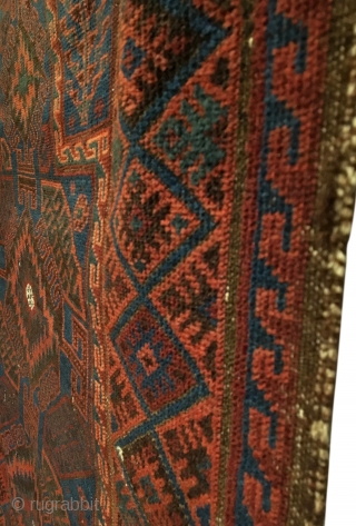 Antique Baluch Prayer Rug. Last quarter 19th Century. Blue ground. Original kilim ends and selvage. Repaired slits at top and bottom right corners. 3’3 x 4’9. 6 colors. Carefully hand washed.  