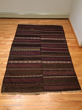 Qala-i-Nau Baluch Kilim.  Circa Antique.  Two piece kilim design.  4 cord wide selvage.  Excellent condition.  2 repairs as shown.  6 colors.  91 x 55.   ...