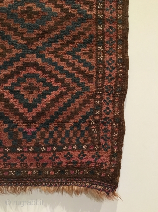 Small Afghan Baluch Rug.  Circa Antique.  Radiating diamond pattern.  Full lustrous pile.  Excellent condition.  All original ends.  4 colors.  38 x 24. Clean and hand  ...