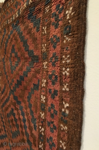 Small Afghan Baluch Rug.  Circa Antique.  Radiating diamond pattern.  Full lustrous pile.  Excellent condition.  All original ends.  4 colors.  38 x 24. Clean and hand  ...