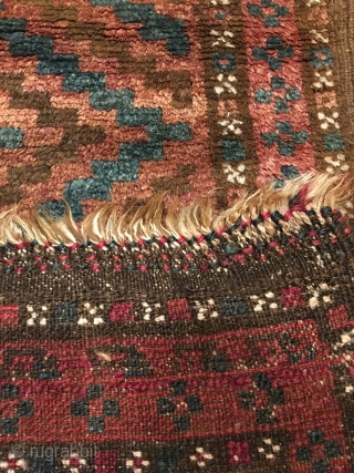 Small Afghan Baluch Rug.  Circa Antique.  Radiating diamond pattern.  Full lustrous pile.  Excellent condition.  All original ends.  4 colors.  38 x 24. Clean and hand  ...