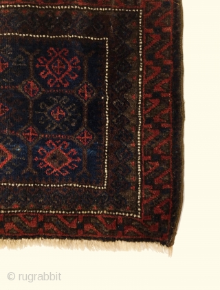 Timuri Baluch Bagface. Last Quarter 19th Century. Excellent condition. Original four sides. 6 colors. 1’6” x 2’3”. Delicately hand washed.             