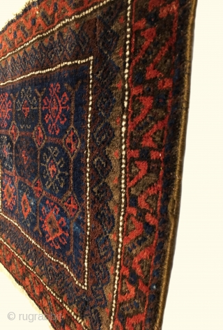 Timuri Baluch Bagface. Last Quarter 19th Century. Excellent condition. Original four sides. 6 colors. 1’6” x 2’3”. Delicately hand washed.             