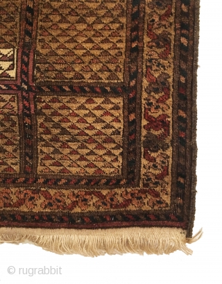 Rare Antique Turkmen Prayer Rug. 2nd Half 19th Century. Camel ground. One minor expert reweave lower field. Both ends rewoven. 4 colors. 2’7 x 3’11. Carefully hand washed.     