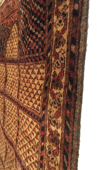 Rare Antique Turkmen Prayer Rug. 2nd Half 19th Century. Camel ground. One minor expert reweave lower field. Both ends rewoven. 4 colors. 2’7 x 3’11. Carefully hand washed.     