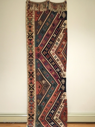 Central Anatolian Rashwan Kilim.  (Half).  Circa Antique.  Beautiful Rashwan elongated diamond medallions.  11 colors.  167 x 32.  Clean and hand washed.      