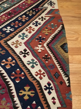 Central Anatolian Rashwan Kilim.  (Half).  Circa Antique.  Beautiful Rashwan elongated diamond medallions.  11 colors.  167 x 32.  Clean and hand washed.      