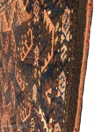 Antique Turkmen Yomud Small Rug. Last Quarter 19th Century. Abrashed field of Dyrnak motifs.  Original 4 cord goat hair selvedge + kilim ends. Excellent condition. 7 colors. 3’1 x 4’8. Carefully  ...
