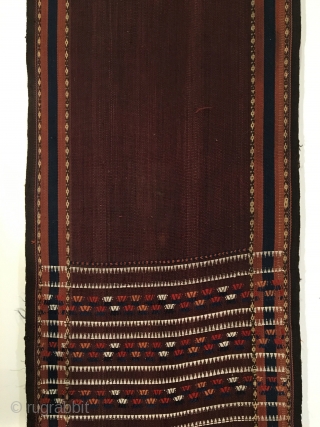 Yomud Flatweave Sumac Tent Band.  Central Asia, Turkmenistan.  Late 19th Century.  Rare purple-brown field.  Mint Condition.  7 colors.  42ft x 1ft 8in.  Clean and hand  ...