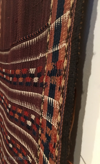 Yomud Flatweave Sumac Tent Band.  Central Asia, Turkmenistan.  Late 19th Century.  Rare purple-brown field.  Mint Condition.  7 colors.  42ft x 1ft 8in.  Clean and hand  ...