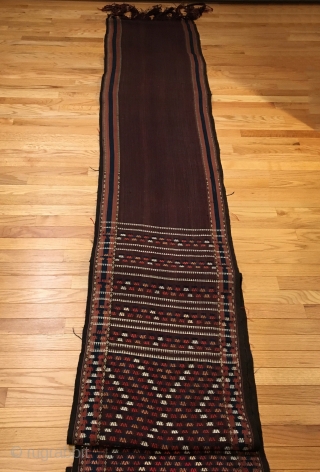 Yomud Flatweave Sumac Tent Band.  Central Asia, Turkmenistan.  Late 19th Century.  Rare purple-brown field.  Mint Condition.  7 colors.  42ft x 1ft 8in.  Clean and hand  ...