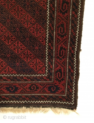 Baluch Rug.  Northeast Persia, Khorasan, Torbat-e-Haidari.  Late 19th Century. Diagonal Lattice design.  Full pile.  Very good condition.  5 colors.  66 x 38.  Clean and hand  ...