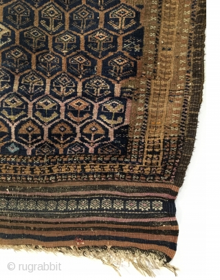 Baluch Rug.  Late 19th Century.  Very good condition.  All over hexagonal lattice, enclosing tree design.  Blue ground abrashed field.  Original 4-cord goat hair selvage.  8 colors.  ...