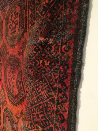 Afghan Baluch Rug.  Turkomen Guls.  Last Quarter 19th Century. Saturated color abrashed field.  Very good condition.  5 colors.  62 x 39.5in.  Delicately hand washed.   