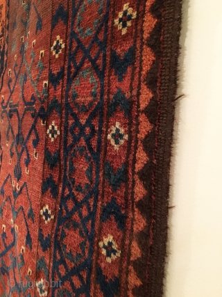  Ersari Main Carpet.  Mid 19th Century.  Amu Darya Region, Central Asia.  2 x 6 Gulli-gol field.  Condition: very good.  Original selvages and full kilim ends.   ...