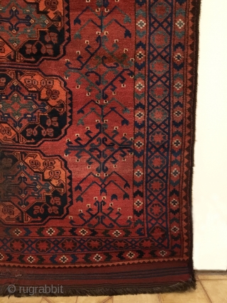  Ersari Main Carpet.  Mid 19th Century.  Amu Darya Region, Central Asia.  2 x 6 Gulli-gol field.  Condition: very good.  Original selvages and full kilim ends.   ...