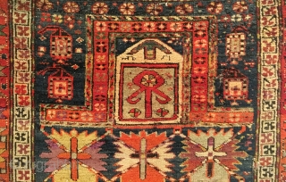 Antique Caucasian Chan-Karabagh Prayer Rug. 2nd Half 19th Century. Inscribed Date: 1263=1846? This piece exhibits distinct rare features. A nontypical border. See Caucasian Prayer Rugs, by Ralph Kaffel, pg. 78  Plate  ...