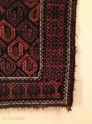 Small Baluch Rug.  Last Quarter 19th Century.  Diagonal rows of curled bird botehs on oxidized black field.  Condition: Very good.  Shiny, soft wool.  Full pile.  Original  ...