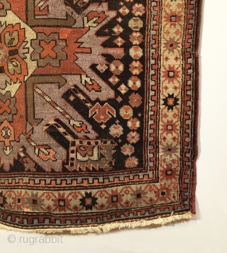 Antique Chelaberd Karabagh Rug. Last Quarter 19th Century. Madder and purple Eagle Gul on brown field. 7 colors. Good condition considering age, original selvage, rewoven end. 3’4 x 5’3. Delicately hand washed. 