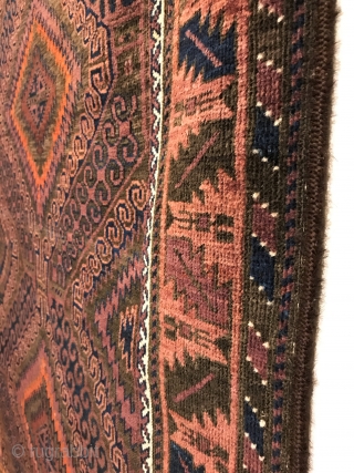 Antique Baluch Rug. Mushwani Group. 1st Quarter 20th Century. The field consists of radiating latch hooks and features gorgeous kilim ends. Excellent Condition. No repairs. Original goat hair selvage. 8 colors. 5'11"  ...