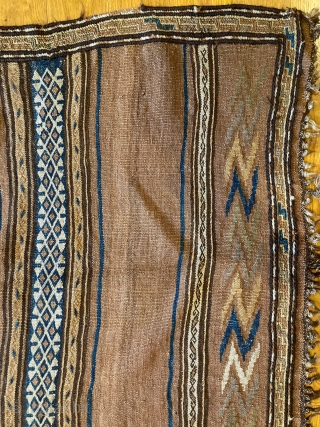 5'10" x 9'9" Antique Afghan Baluch Kilim Runner [014]

Beautiful Baluch kilim. Chevron motifs with a weft float make. Excellent condition, 5 wood colors, made with vegetable dyes, and given a museum-quality hand  ...