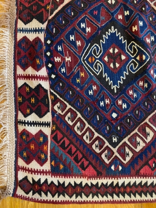 7'1" x 5'5" Van Anatolian Tribal Kilim [015]

Beautiful one-of-a-kind Van Anatolian kilim. Woven in two parts on a narrow loom, then joined together at the center. A brilliant 8 colors, preserved from  ...