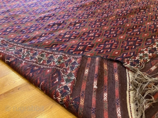 11’8” x 6’8” Yamout Tribal Kilim [094]

Antique Yamout tribal kilim in very good condition. Four embroidered tribal chevron stripes with a stunning and nine colors and a four cord salvage. Features two  ...