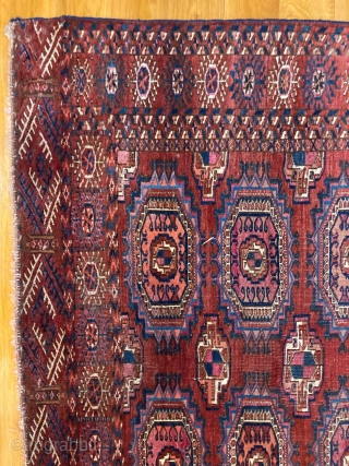 9‘8“ X 7’ 19th Century Tekke Main Rug [110]

An antique Tekke main carpet from the second half of the 19th century. This vibrant rug displays a 4 X 13 Salor gol pattern  ...