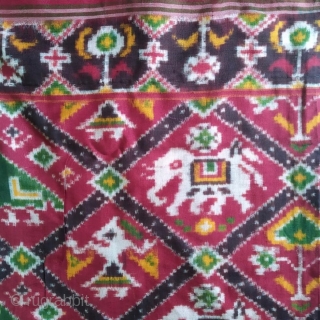 Antique 19-20th century double ikat patan Patola saree, nari Kung, little bit damage from start point pallu, 
Otherwise in great condition, 4.5 meters long, 

        