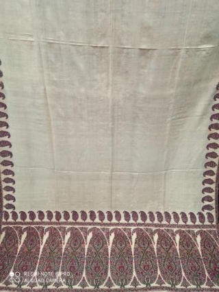Antique 18th century Kashmir long border shawl” white central field 120inches by 55inches 
Collectors textiles” 
                 