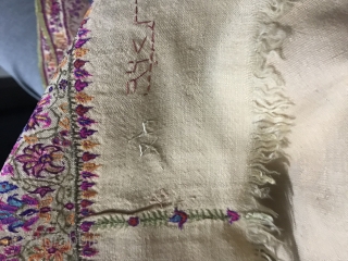 Antique 1830-40th century Indian double sided ( dorukha ) hand woven shawl on cream woollen pashmina, Magnificent masterpiece itself’ shawl is in excellent condition’ colours are really bright looks beautiful,   