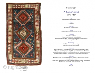 Kazak Carpet, 4'7 x 7'11. For a full description of this carpet, see Image #2. (Inventory Number 227.)               