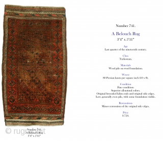 Belouch Rug, 3'4 x 5'11. For a full description of this rug, see Image #2. (Inventory Number 741.)               