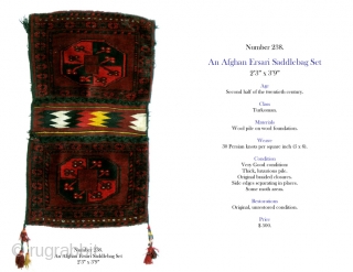Afghan Ersari Bag Set, 2'3 x 3'9. (Inventory Number 238.) Specially priced for RugRabbit.com...                   