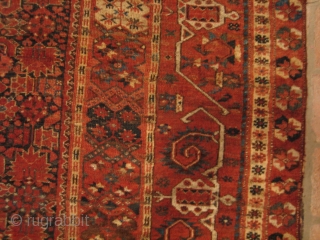 Beshir Ersari Main Carpet, 6'7 x 13'10. Circa 1875. Nearly complete, and scarce so, with Herati and Khotan main borders and the five-medallion Herati field pattern. Very restorable, with the usual scattered  ...