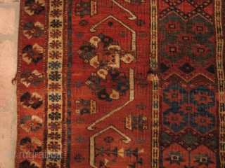 Beshir Ersari Main Carpet, 6'7 x 13'10. Circa 1875. Nearly complete, and scarce so, with Herati and Khotan main borders and the five-medallion Herati field pattern. Very restorable, with the usual scattered  ...