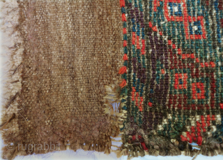 Belouch Rug. 1'6 x 3'4 including generous ends.... 64 knots per sq in (8x8).... Asymmetric knots, open right.... Thick pile, nearly full.... Design perfected toward top after experimental start.... Double wefted.... Non-original  ...