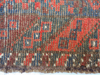 Belouch Rug. 1'6 x 3'4 including generous ends.... 64 knots per sq in (8x8).... Asymmetric knots, open right.... Thick pile, nearly full.... Design perfected toward top after experimental start.... Double wefted.... Non-original  ...