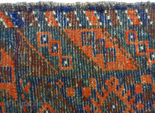 Belouch Rug. 1'6 x 3'4 including generous ends.... 64 knots per sq in (8x8).... Asymmetric knots, open right.... Thick pile, nearly full.... Design perfected toward top after experimental start.... Double wefted.... Non-original  ...
