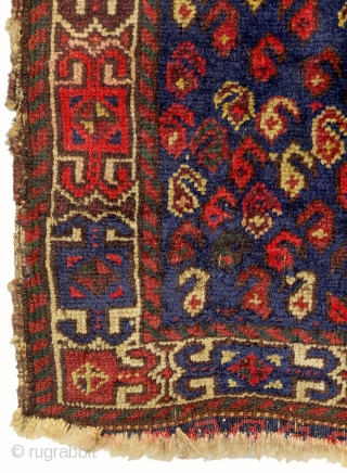Belouch Rug, 1'6 x 2'7. Fresh find. Distinguished by the hint of a mihrab, shown in main image above. (See Ralph Kaffel, Caucasian Prayer Rugs, Plate 36, for a discussion of a  ...