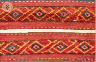 TR2251-
Antique Uzbak Torba part cotton circa 1850 wool and  cotton on wool foundation
good condition
Size : 0.77m x 0.60m  2`6" x 1`12"          