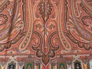 Vintage French Kashmir paisley shawl with fine  jamawar design in vibrant colour combinations of 1870 s the size of the shawl is 330cm X 160cms.       